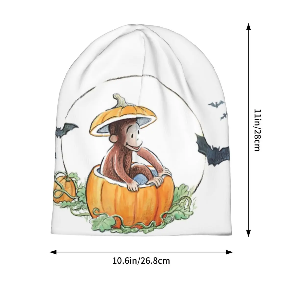 اليقطين هالوين لطيف القرد الكرتون قبعات غريبة جورج الكبار تزلج Skullies قبعة صغيرة الربيع الدافئة ذات الاستخدام المزدوج بونيه القبعات #2