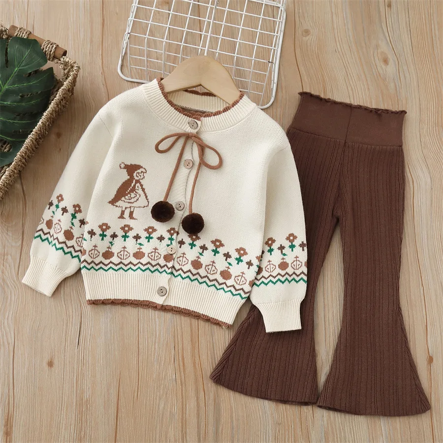 

Girls Knitted Clothes Sets Spring Autumn 2025 Children Woolen Jersey Sweaters Tops Pants 2pcs Cute Suit For Baby Outfits Kids 6Y