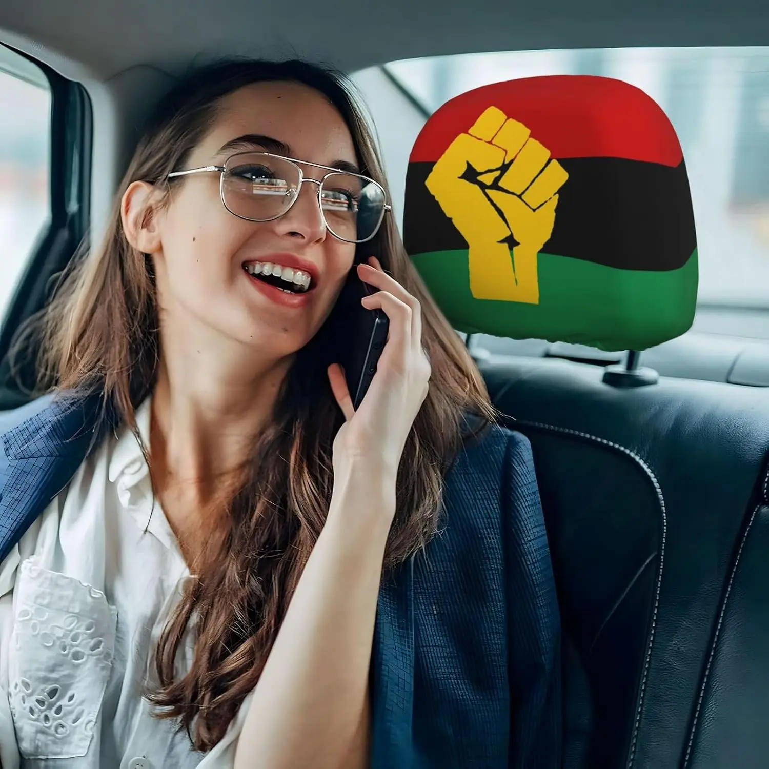 Black Power Pan African Flag Universal Car Headrest Cover Soft Car Seat Head Rest Cover Protector Fabric Head Rest Coverings