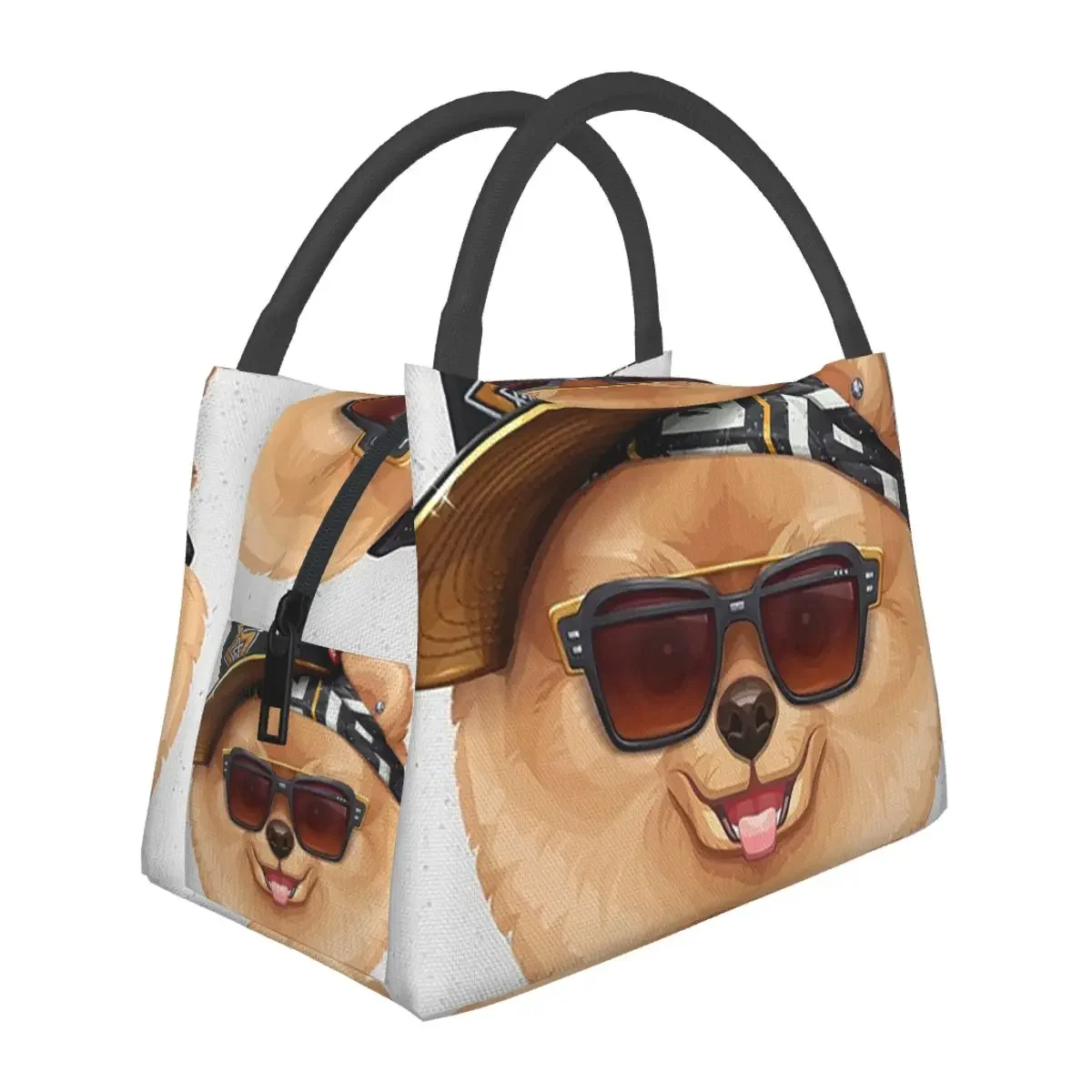 Orange Pomeranian Hip-Hop Super Star Lunch Bags Bento Box Waterproof Lunch Tote Picnic Bags Thermal Bag for Woman Student Work