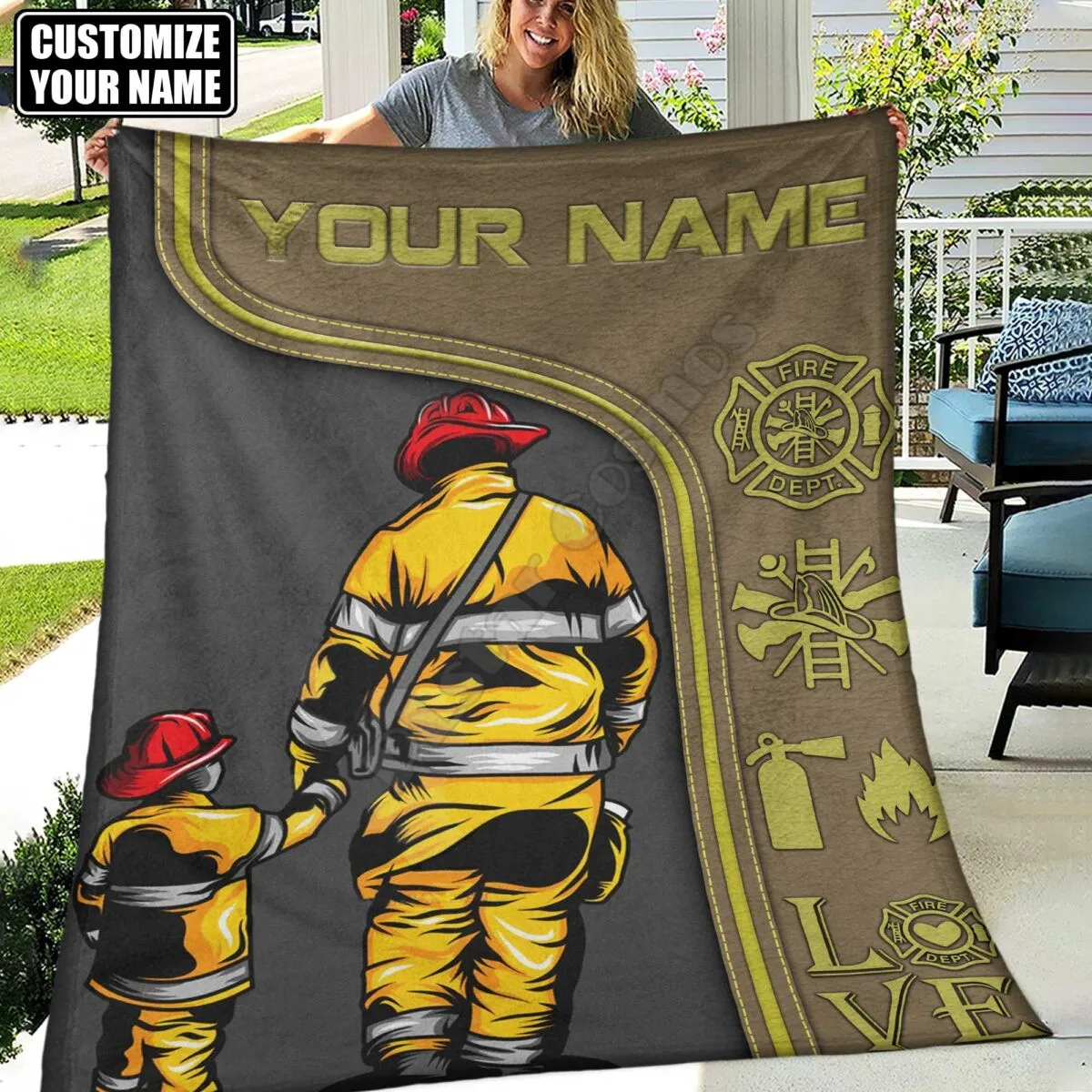 Customized You Name Love Firefighter Flannel Blanket Full Overprinted Blanket Kids Adult Soft Bed Cover Sheet Plush Blanket