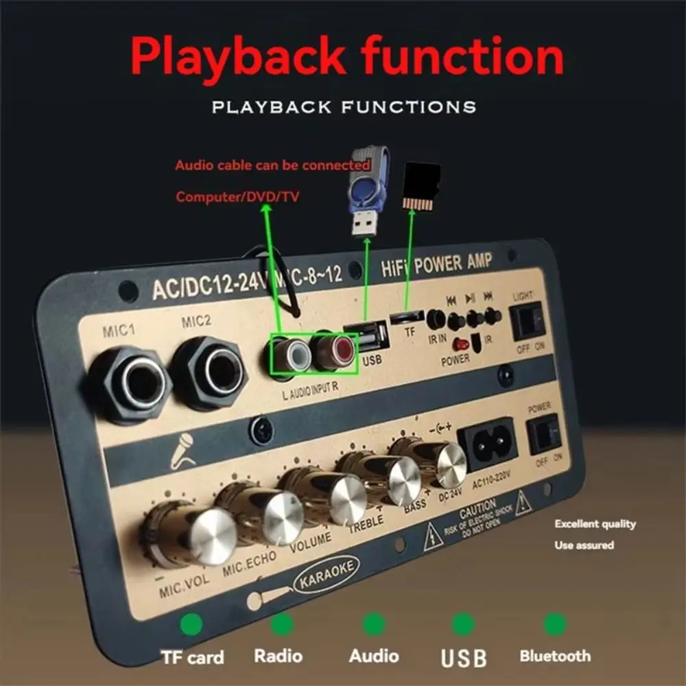 FM Radio Module Bluetooth Display Amplifier Board US/EU Wireless Bluetooth Decoder Board Durable Black&Gold FM Radio Module MP3