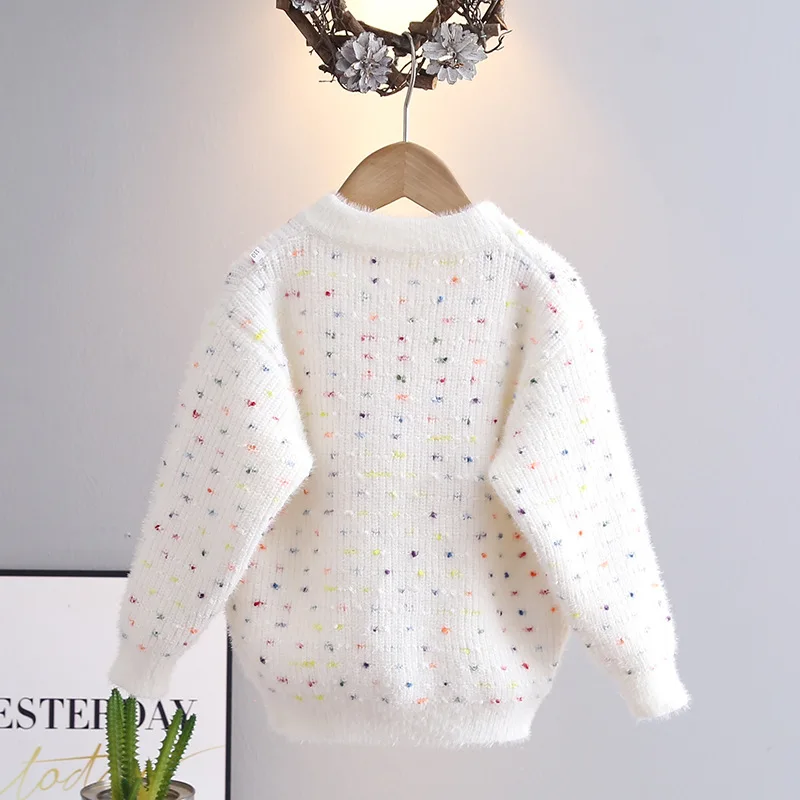 New Fluffy 3D Large Butterfly-knot Sweaters Kids Girl Super Nice Full of Colorful Spots Princess Girls Sweater Pullovers HY11141