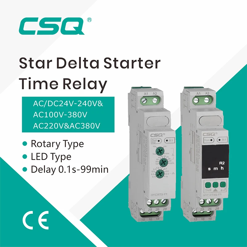 CSQ HYCRT8-Y LED Digital Display Delta Relay Motor Starter AC230V AC/DC24V-240V Delay on Motor Star Delta Timer Soft