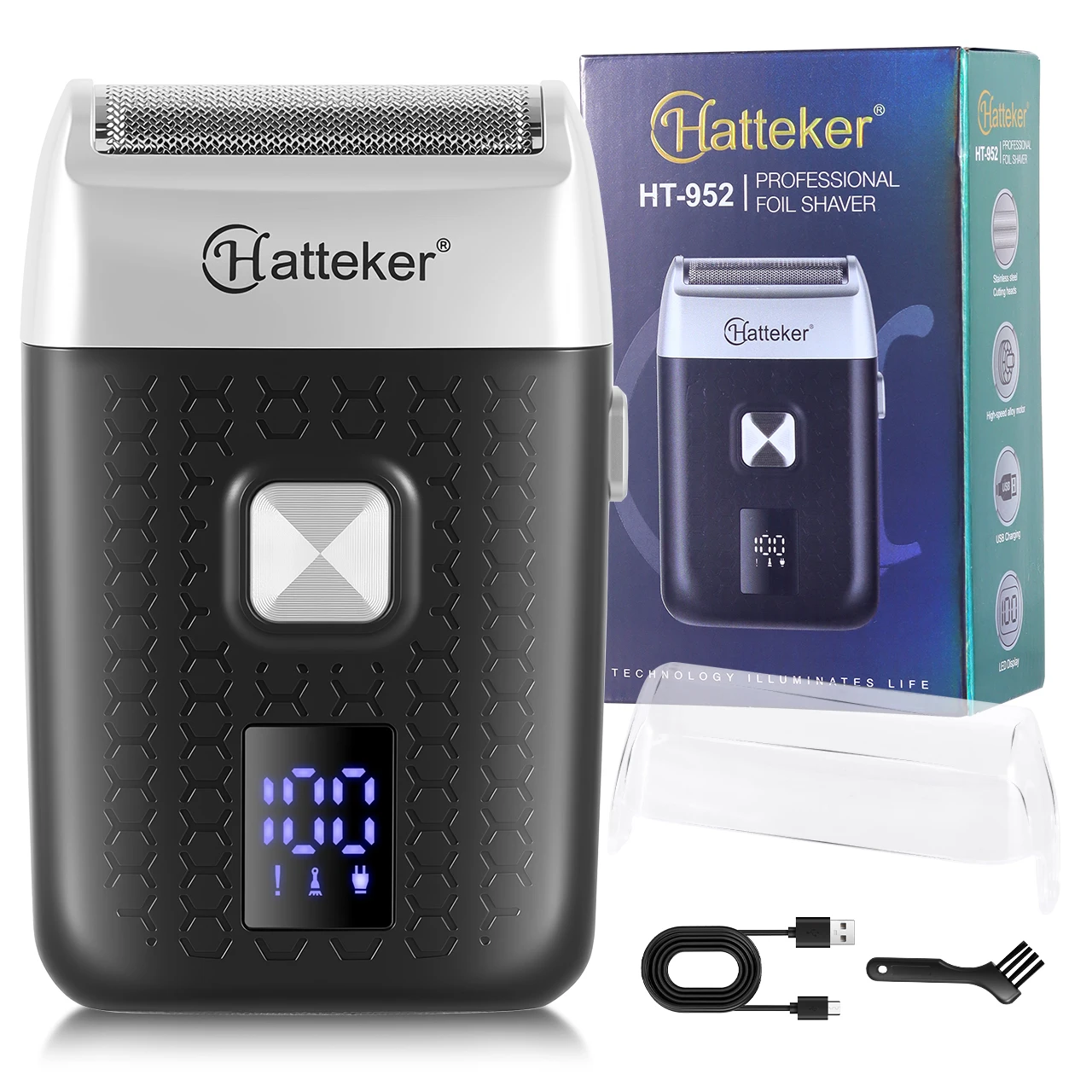 Hatteker Smart Digital Display Mini Electric Shaver for Travel Reversible Single-Head Men's Whiteness Enhancer Trimmer