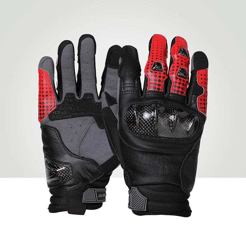JG WOLVES Leather Motorcycle Riding Gloves Men Women Touchscreen Motocross Gloves Carbon Fiber Shell Motorbike Gloves Breathable