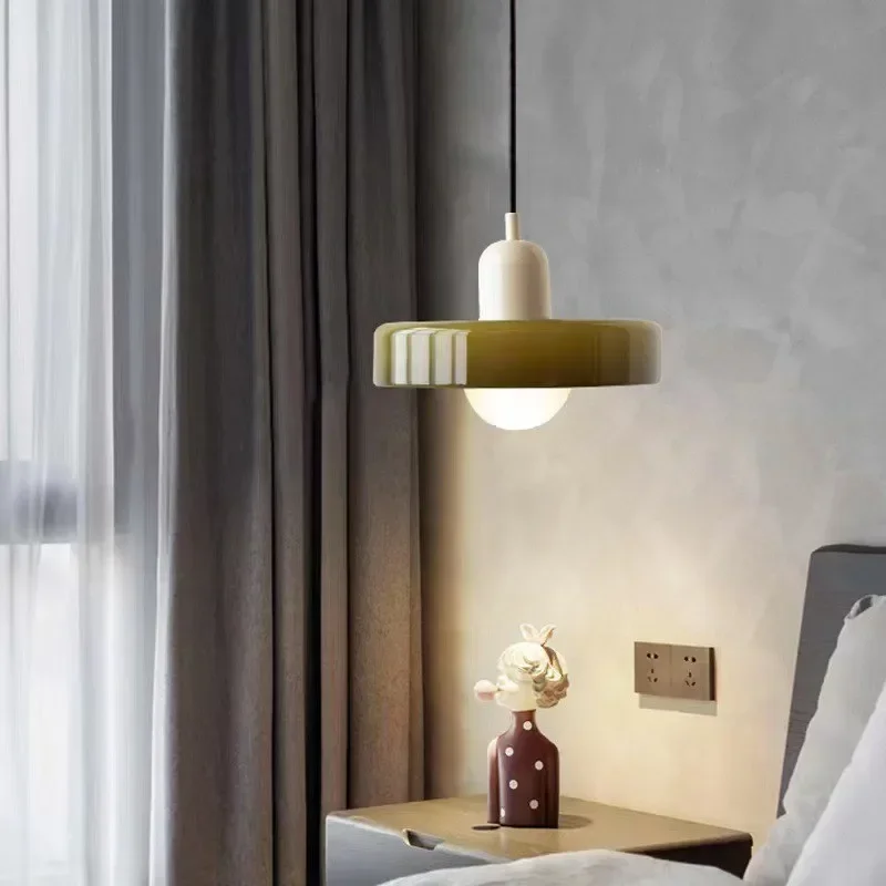 Nordic Modern Simple Color Medieval Small Pendant Light Macaron Bedroom Bedside Lamp Dining Table Pendant Lights