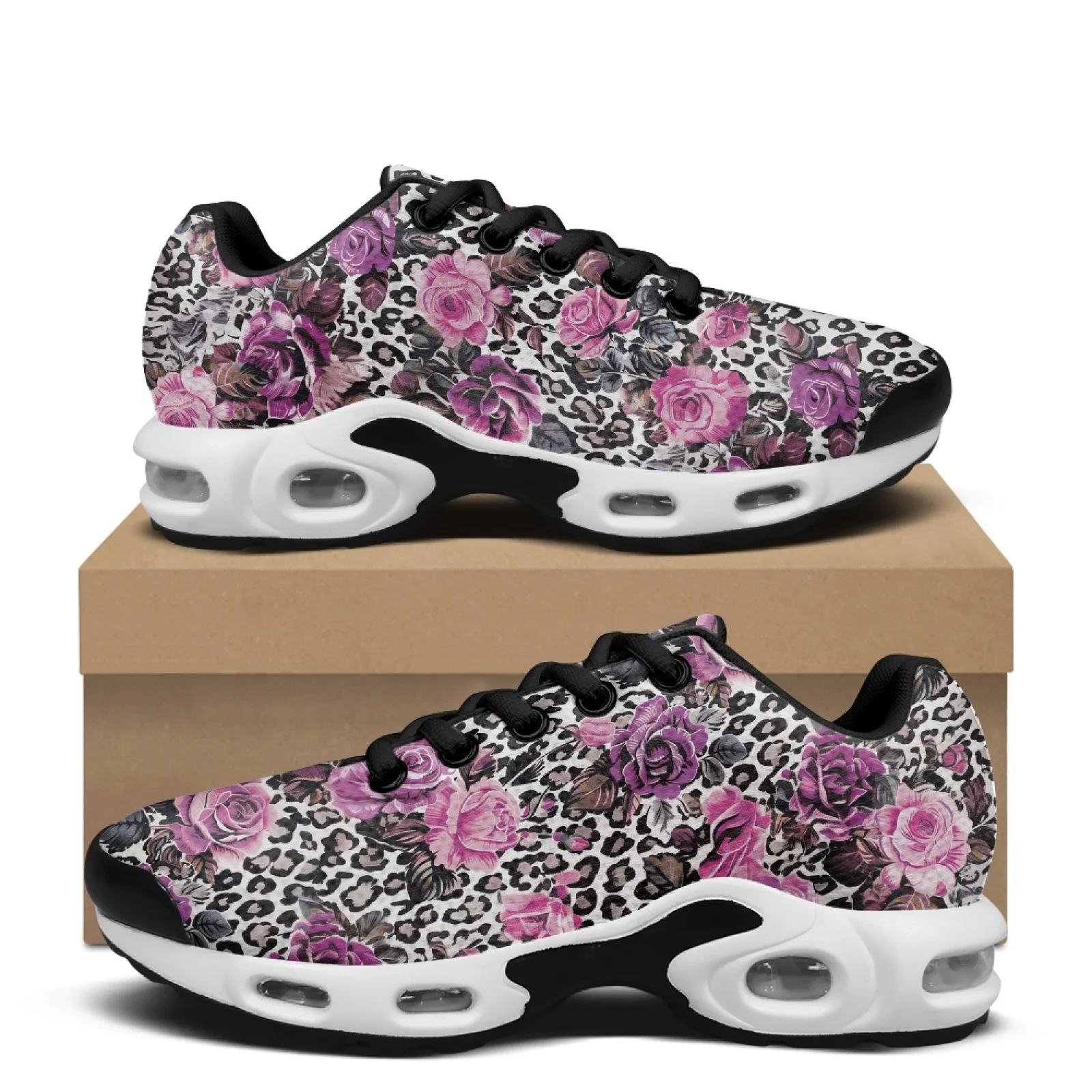 PENSTROLL Leopard Rose Print Breathable Gym Jogging Sneakers for Indoor Mesh Workout Casual Sport Shoes Comfort Sneaker