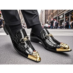 Zapatos de vestir de negocios para hombre, calzado de piel auténtica con relieve de serpiente negra, punta de dragón, tendencia de fiesta, boda, Verano