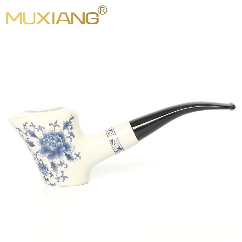 

MUXIANG Blue and White Porcelain Tobacco Pipe Ceramic Bowl Father's Day Gift Hammer Pipe 9mm Pipe Channel Acrylic Pipe Mouth