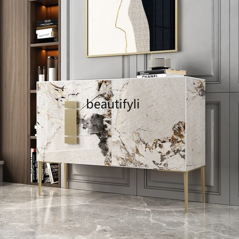 

Rock slab dining side cabinet modern simple Italian light luxury entrance restaurant locker living room solid wood tea cabinet