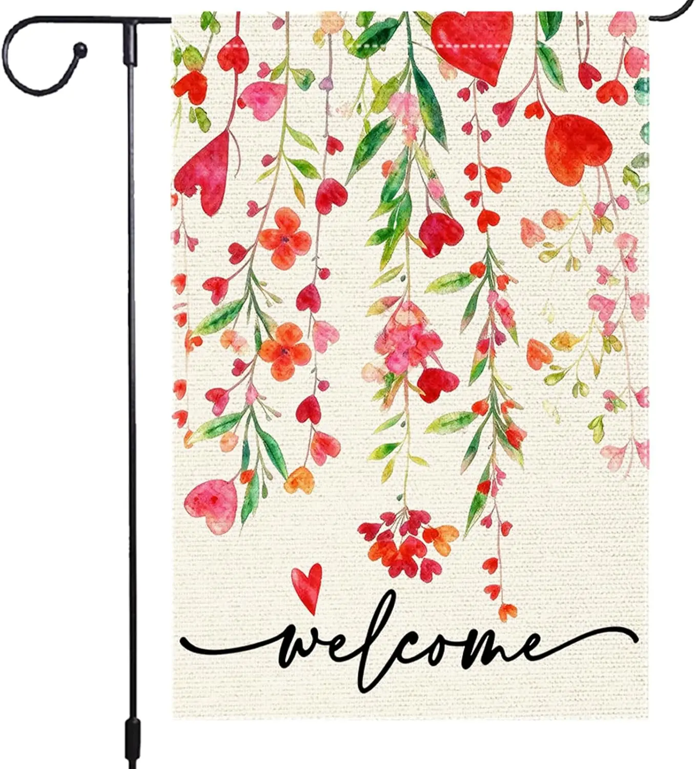Valentines Day Garden Flag 12x18 Inch Double Sided Burlap Flag Watercolor Floral Heart Welcome Outdoor Decor for Yard Patio  EEZ