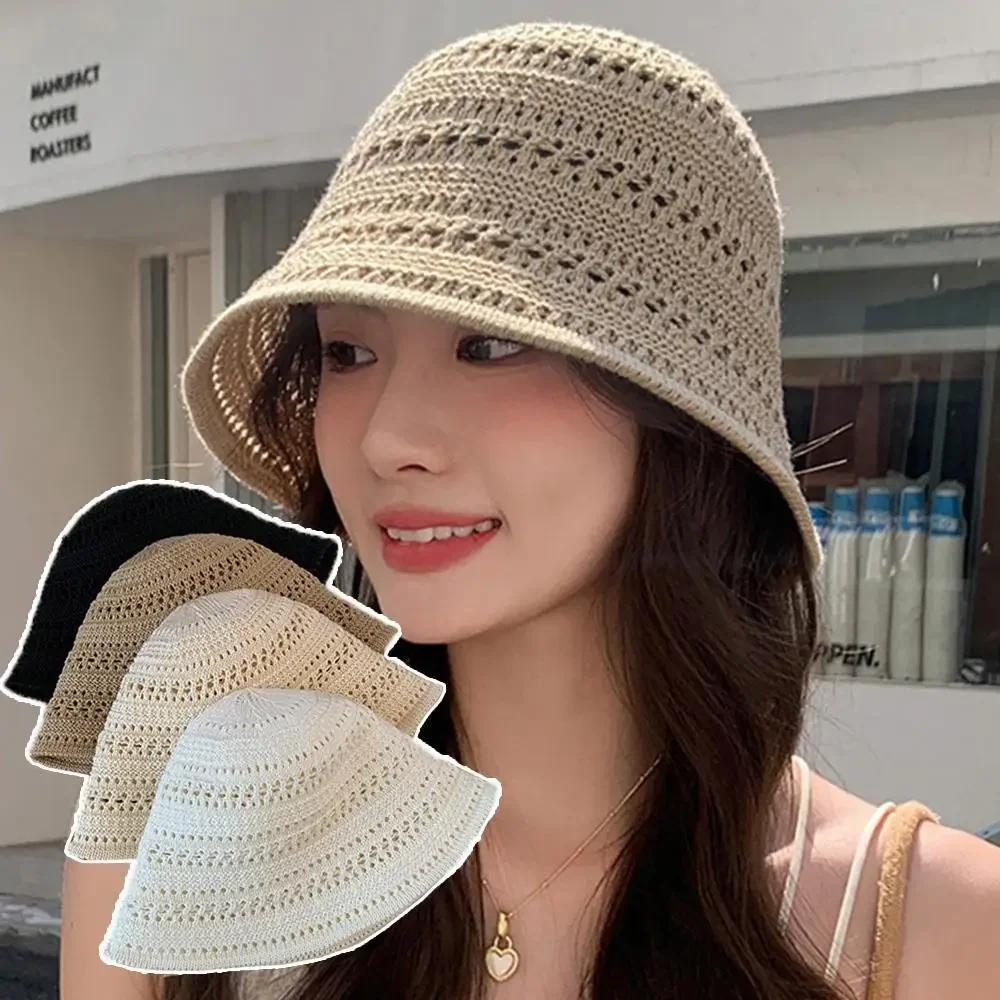 

Summer Fashion Wide Brim Bucket Hat For Women Hollow Out Breathable Crochet Sun Hat Outdoor Casual Versatile Wear Panama Hat