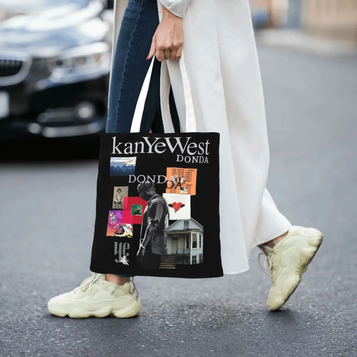 Kanye West Album Donda Album Canvas Tote Handbag HipHop Rapper Grocery Bags Shopper Bags for Unisex