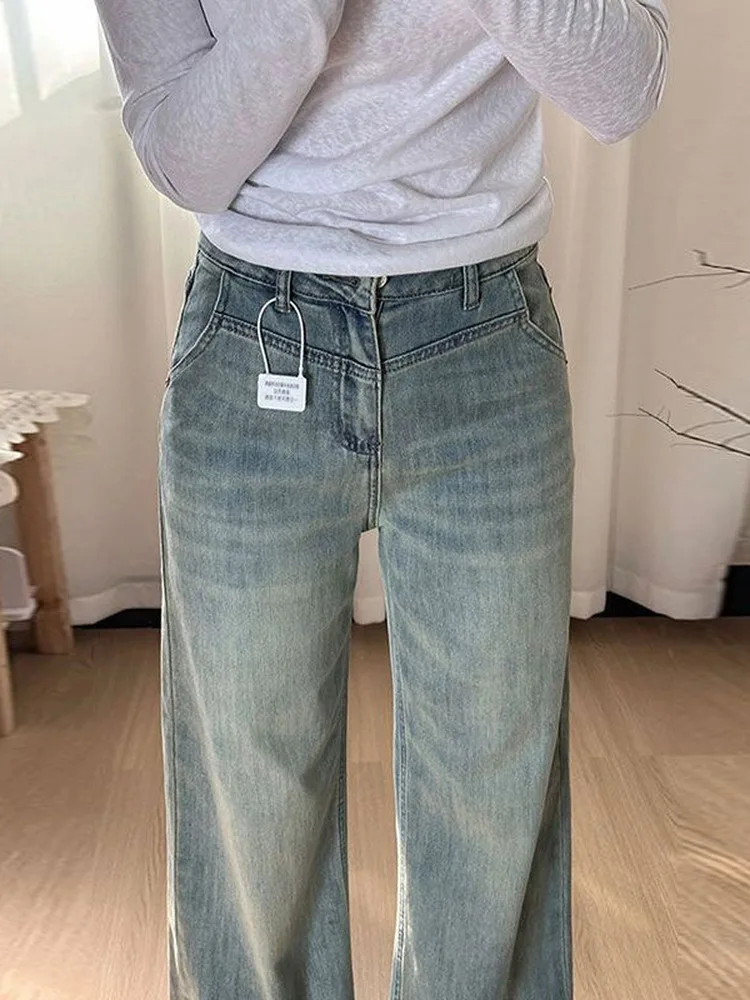Light Wash Wide Leg Jeans Women's Pear Shape Spring New plus Size High Waist Loose Slim Straight Cut Denim Pants