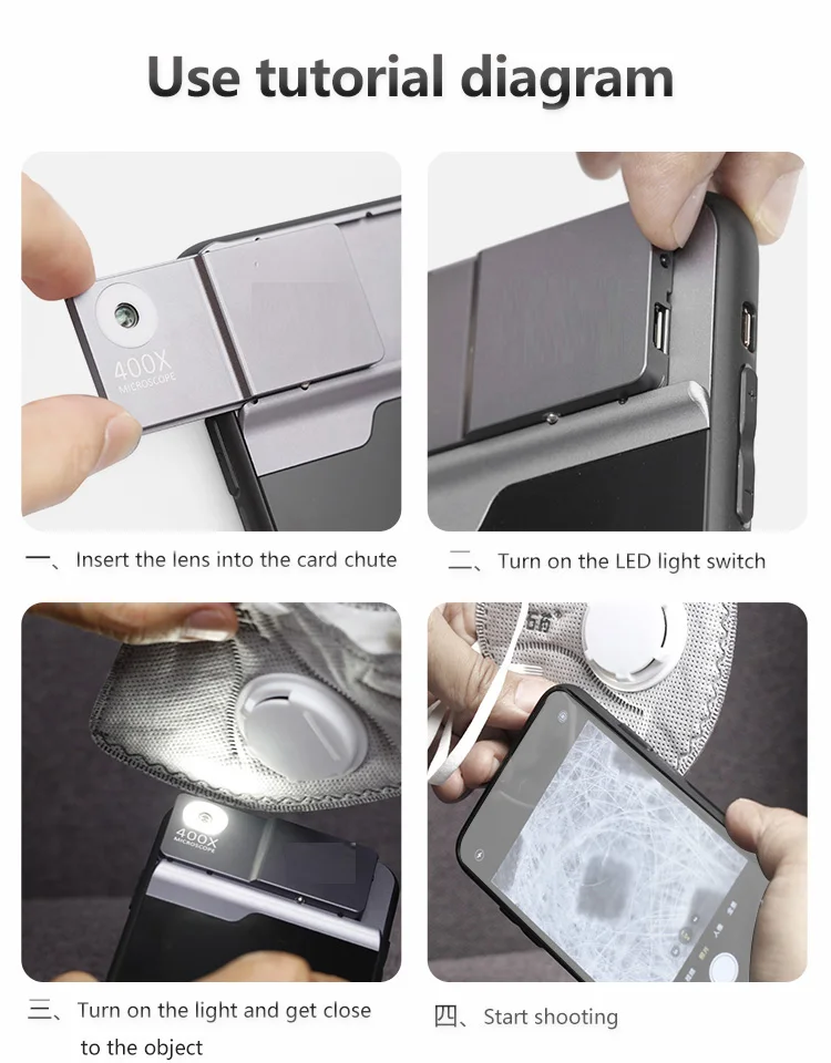 400배율 미니 현미경 내장 배터리 아이폰 16pro 16promax 폰 케이스 카메라 확대 LED 마이크로 렌즈