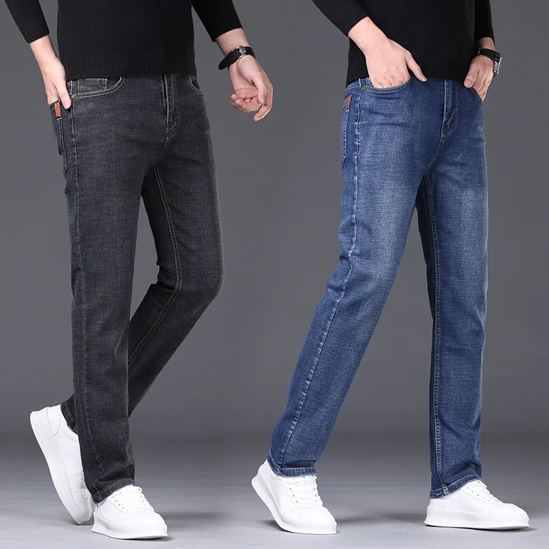 2024 New Fashionable Comfortable Soft Straight Business Men\'s Jeans Cotton Casual Stretch Denim Trousers Male Brand Clothes