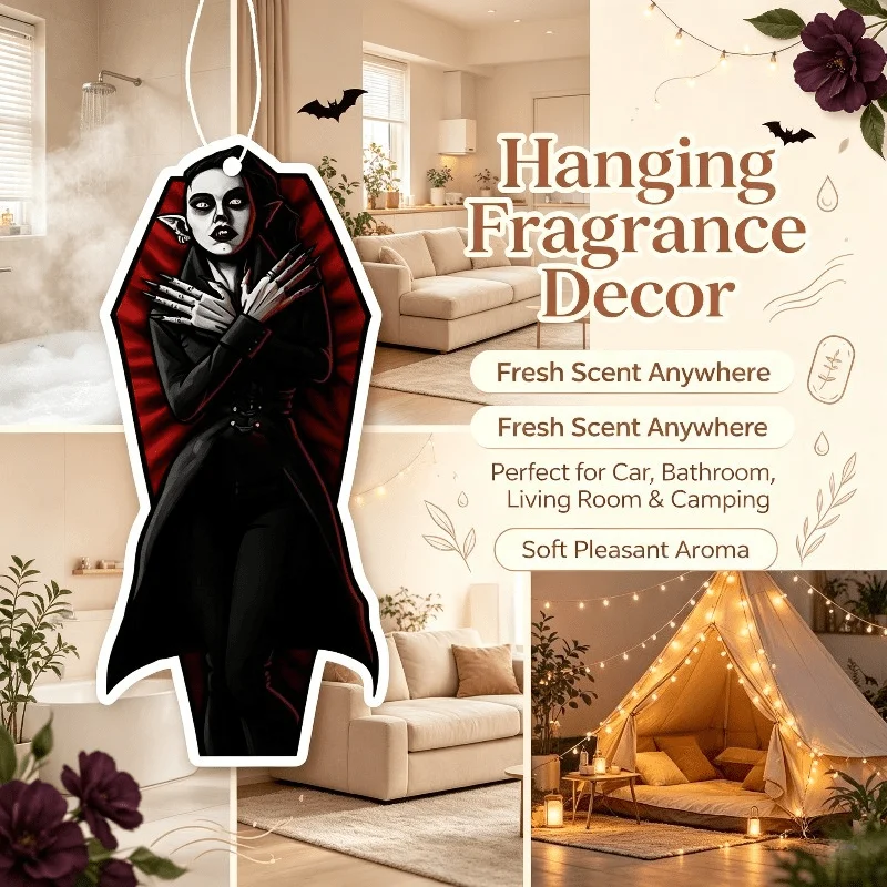 Car Air Freshener Gothic Vampire Coffin Style Hanging Scent Card for Car Interior Decor Rearview Mirror Ornament Gift