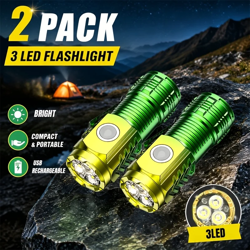 Superhelle 3-LED-Taschenlampe, tragbare Mini-Blitzlampe, wiederaufladbar, wasserdicht, für den Außenbereich, Notfall-Scheinwerfer mit Stiftclip