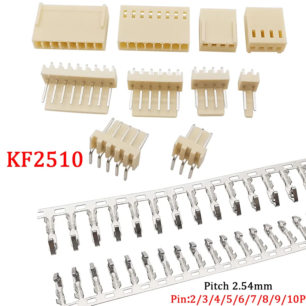 100Pcs KF2510 Connector 2.54mm Pitch 2P-10Pin Straight/Curved Male Female Socket Housing Plug Pin Header Crimp Terminals KF-2510