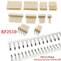 암수 소켓 하우징 플러그 핀 헤더 크림프 단자 KF-2510, KF2510 커넥터, 2.54mm 피치, 2P-10 핀, 직선 및 곡선, 100 개