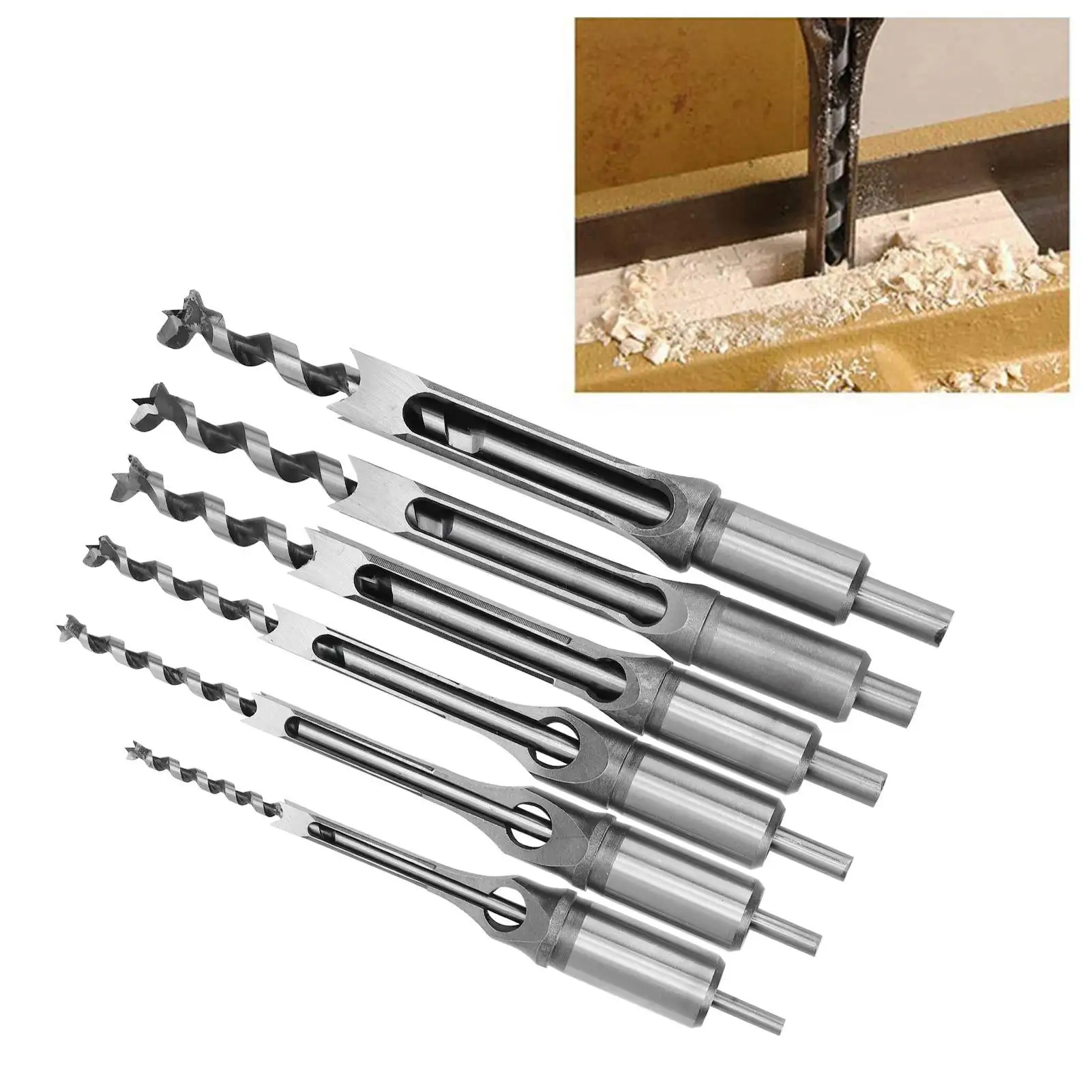 

6PCS Hole saws, twist drills, mortise chisels, square hole drills, mortise drills, saw drill bits, woodworking tools, saw drills
