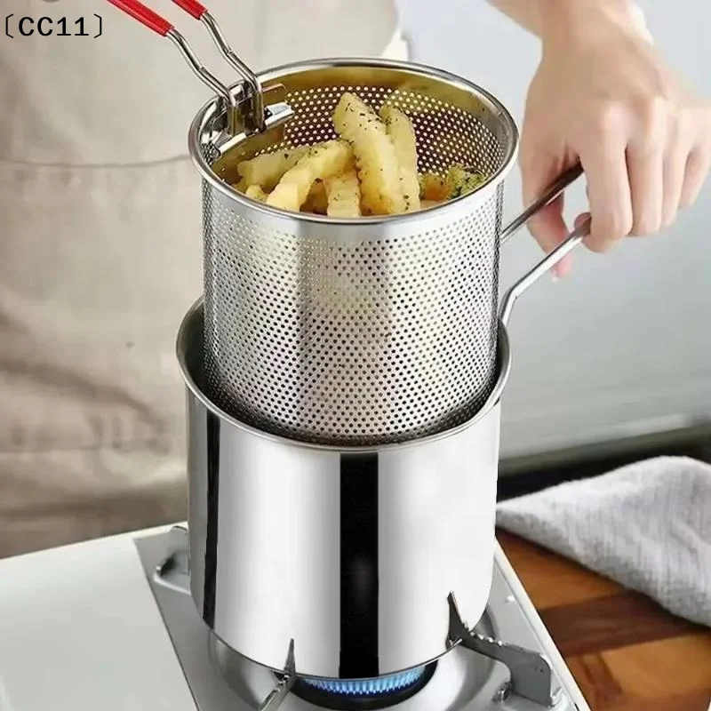 Stainless Steel Deep Fryer With Frying Basket Multifunctional Small Pot Kitchen Specific Frying Chicken Other Cooking Tool〔CC11〕