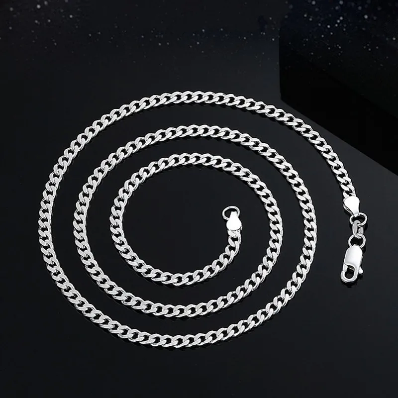 

BOCAI Real S999 Silver Jewelry Domineering Side Chain 3.5-5mm Long Tank Cuban Whip Chain Hip-Hop Men and Women's Necklace