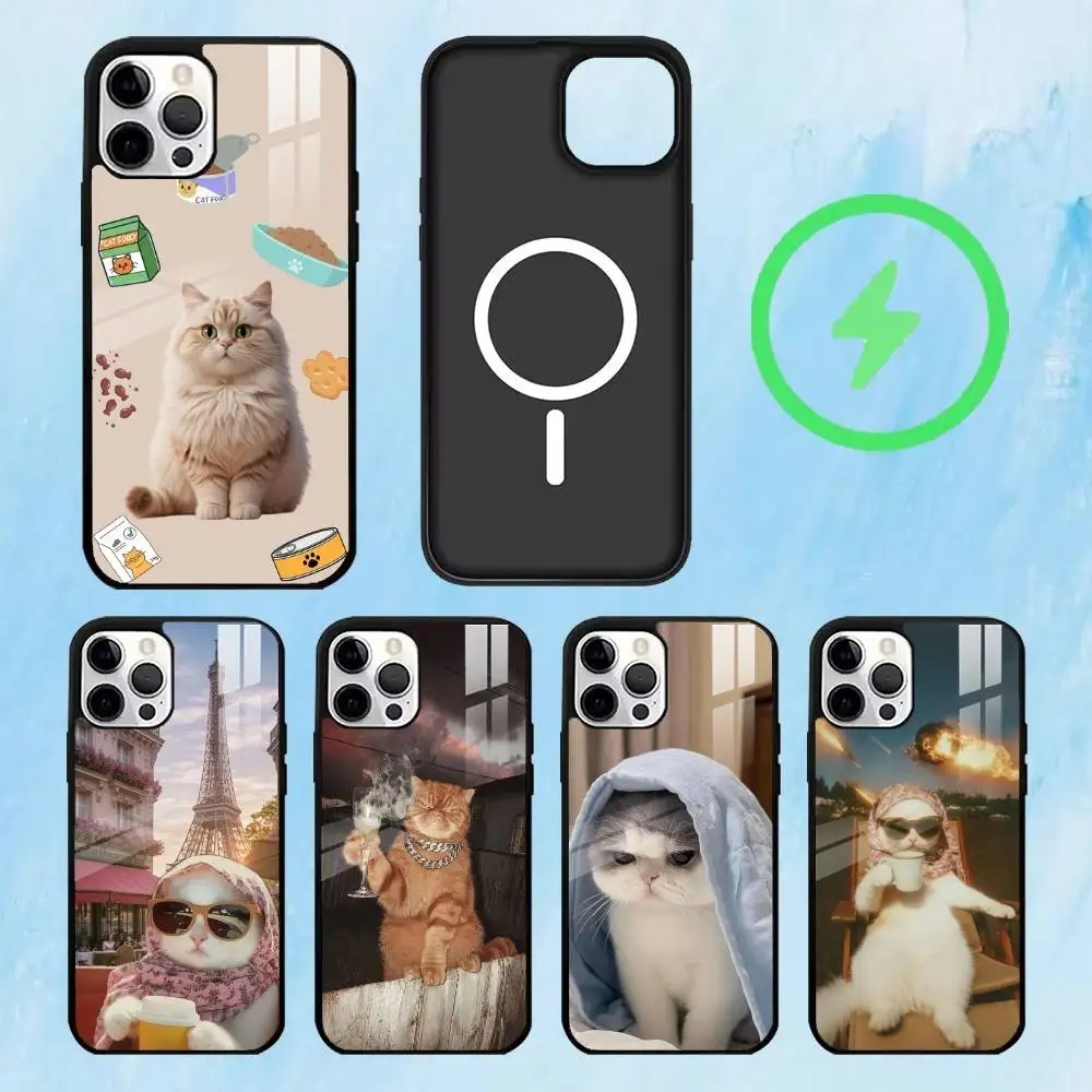 

F-Funny Cute Cat Phone Case For iPhone17,16,15,14,13,12,11 Plus,Pro Max Magnetic For Magsafe Wireless Charging