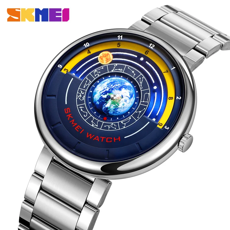 Skmei 2361 Constellation Space Theme Man Quartz Large Dial Alloy Waterproof Fashion﻿ Watches Calendar Analog Timing Alarm Clock