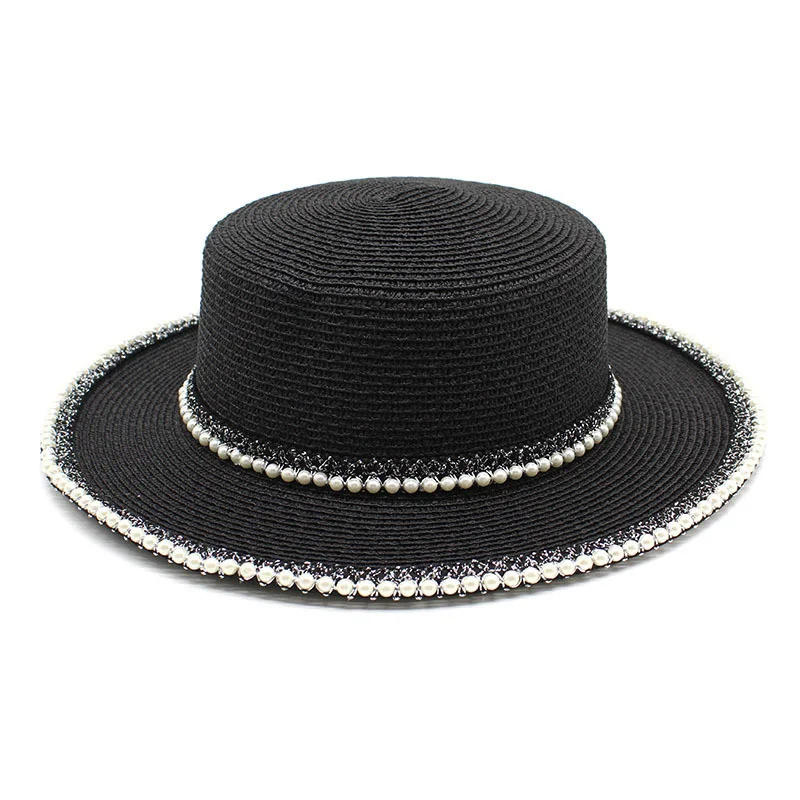 

New Summer Women Hats Sequin Visor Cap Brim Jazz Travel England Pearl Beach Caps Straw Hat Women Casual Panama Sun Hat