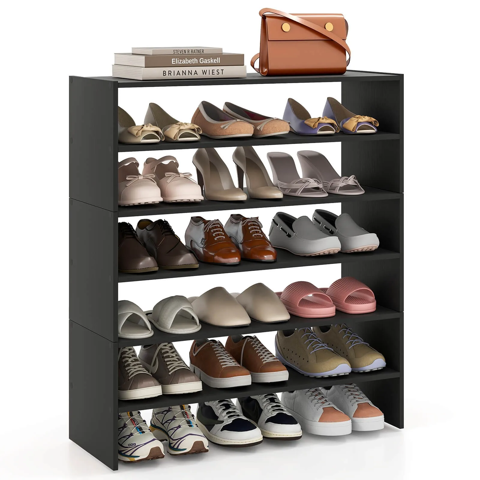 3 PCS Stackable Shoe Rack 31-Inch Horizontal Organizer 2-tier StorageShelf Brown