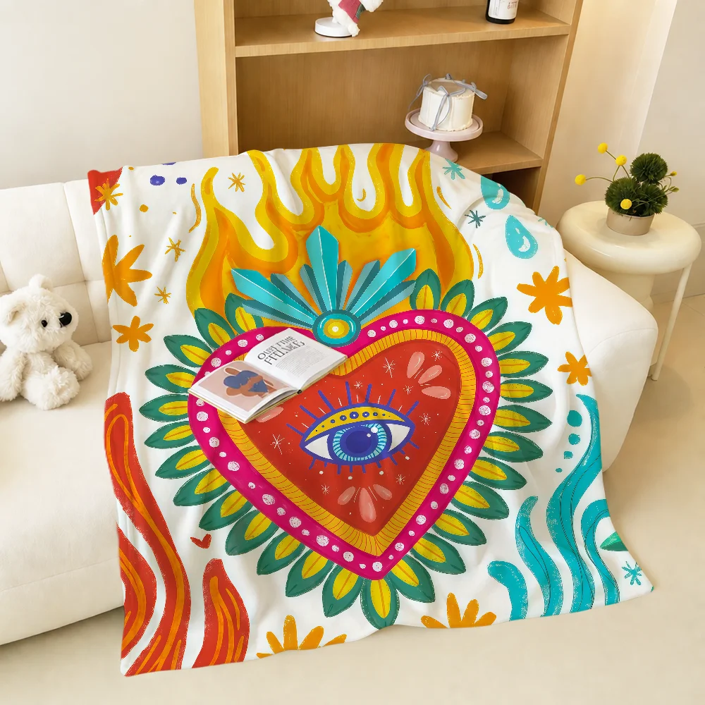 Fashion Art Mexican M-Milagro Hearts Warm Soft Plush Blanket For Sofa Living Room Nap Home Bedroom Travel Gift Flannel Pet Hogar - view 3