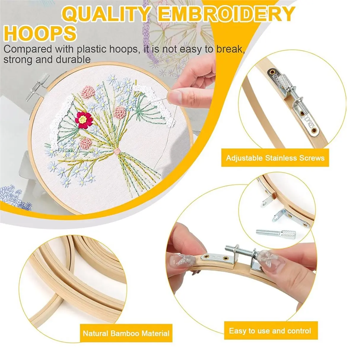 

NEW 32Pcs Embroidery Hoop Set, 4 Inch to 12 Inch Sizes, Bamboo - Hoops for Crafts and Decor