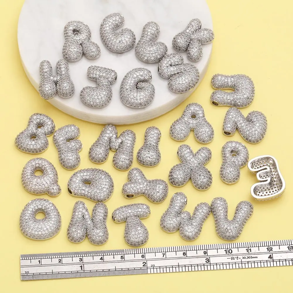 OCESRIO Silver Color White Crystal Bubble Letter Pendant for Necklaces Ballon Initial Necklace Jewelry Making Supplies pdtb595