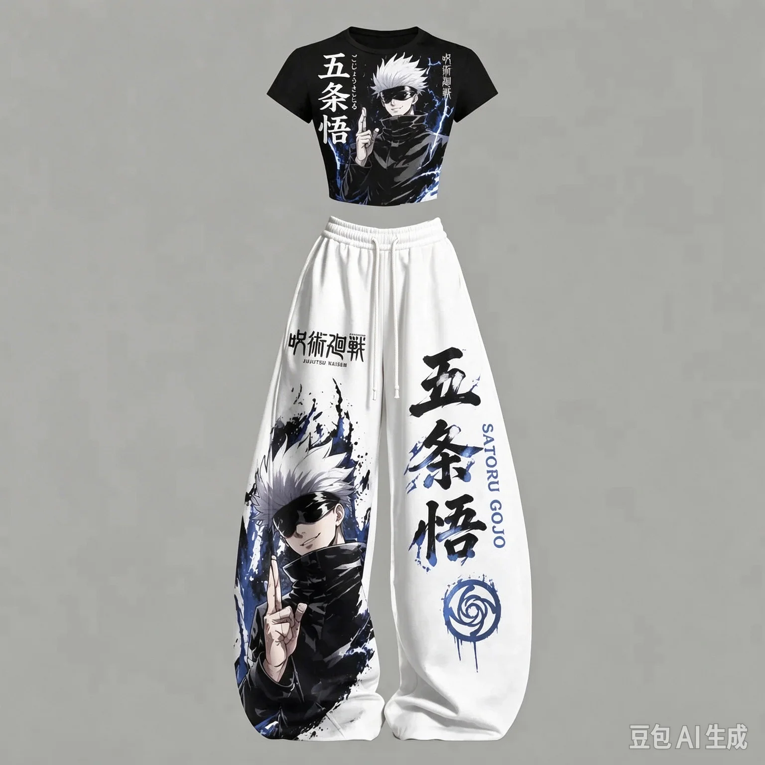 Brand new anime 'Jujutsu Battle' printed short sleeved pants set, millennium street style casual sportswear, family clothing