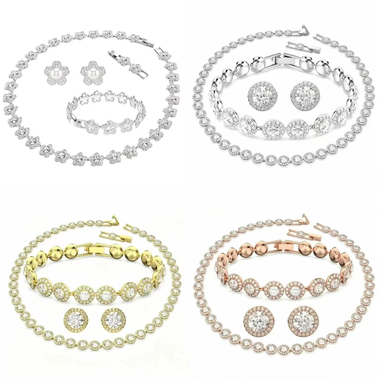 High-quality classic zircon necklace, bracelet, and stud earring set, S925 silver, gift, banquet, couple, anniversary