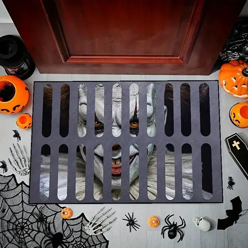 

1PC Halloween Carpet Clown Skeleton Design, Sewer Manhole Cover 3D Visual 3D Foot Pad, Durable Entrance Foot Pad
