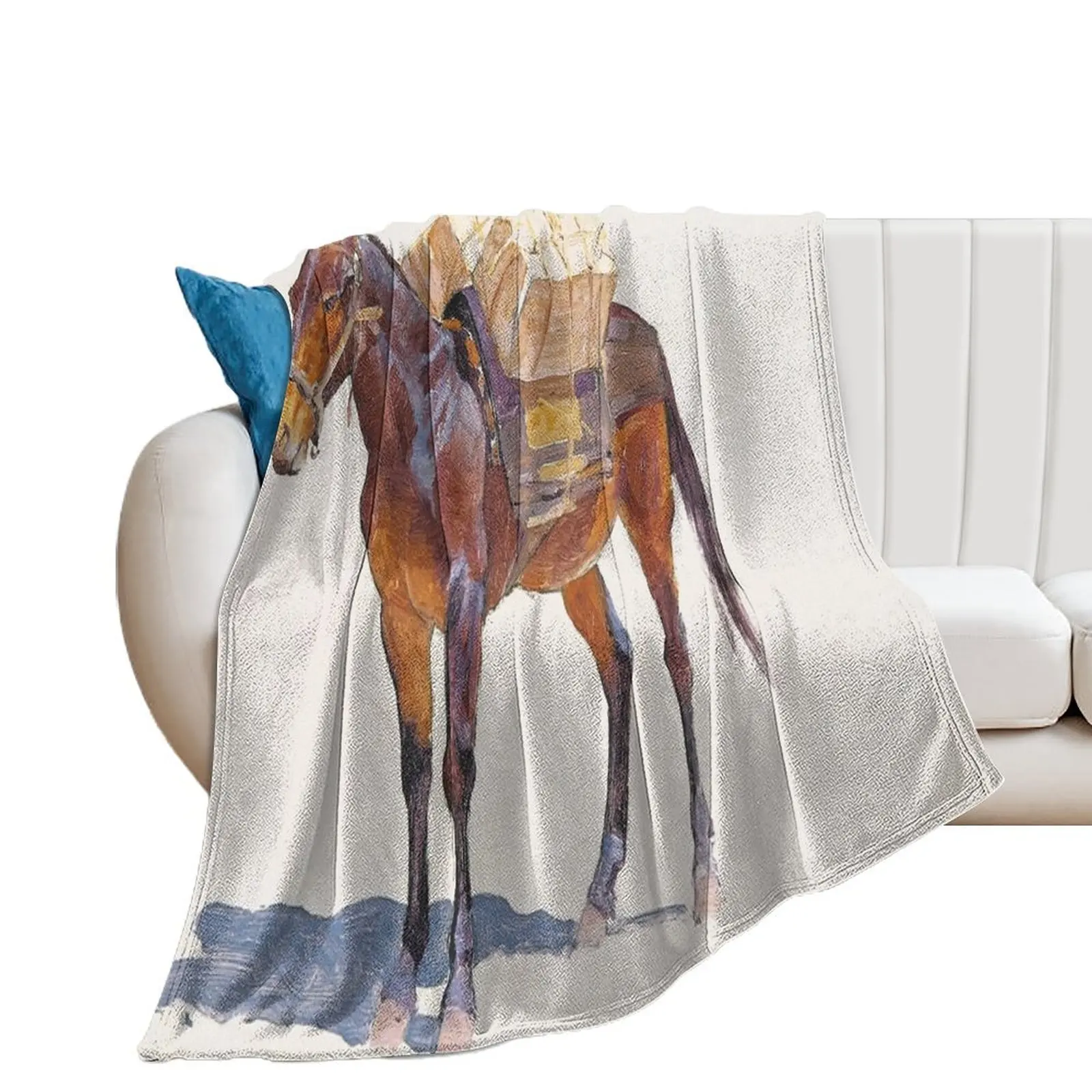 Frederic Remington - Untitled pack mule study Throw Blanket Shaggy Soft Plush Plaid funny gift Fashion Sofas Blankets