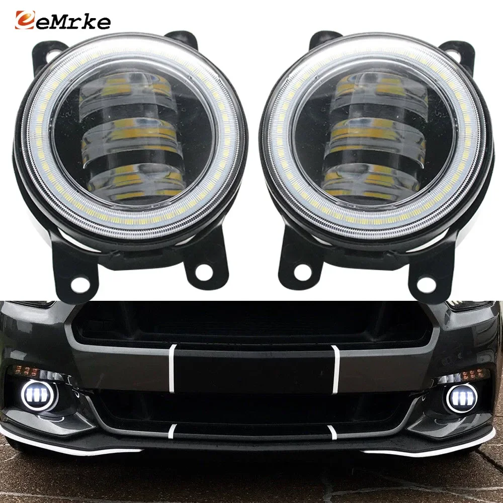 2-PCS Led Light Assembly for Ford Mustang VI MK6 S550 2015 2016 2017 Car Fog Lighs Lens Angel Eye Led DRL Daytime Running Lamp