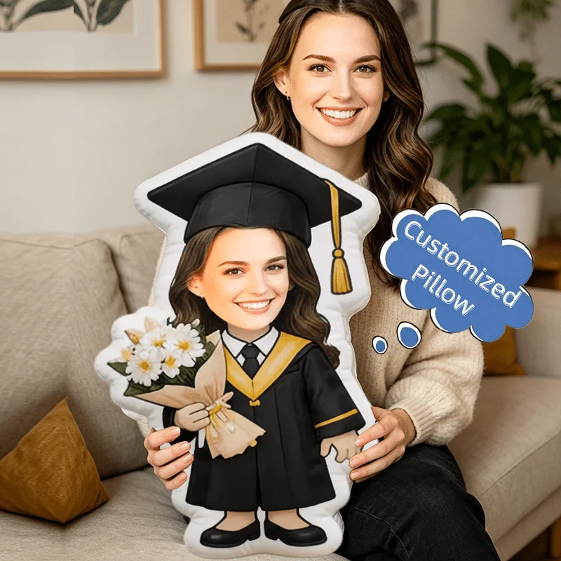 1pc Creative Cushion Pillow Customization, 1pc Custom Valentine'S Day Pillow, DIY Creative Photo Custom Human-Shaped Pillow, Gra