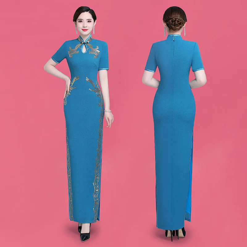 

Ele Long Qingpao Evening Gown Slimming Stage Performance Dr High Quali Chinese Sle Costume for Women over 35