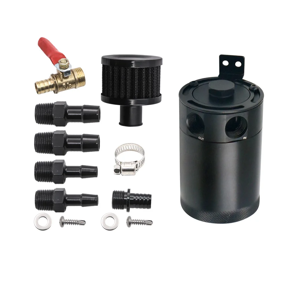 

Universal 2-Port Oil Catch Can Reservoir Tank W/Engine Baffled and Drain Valve