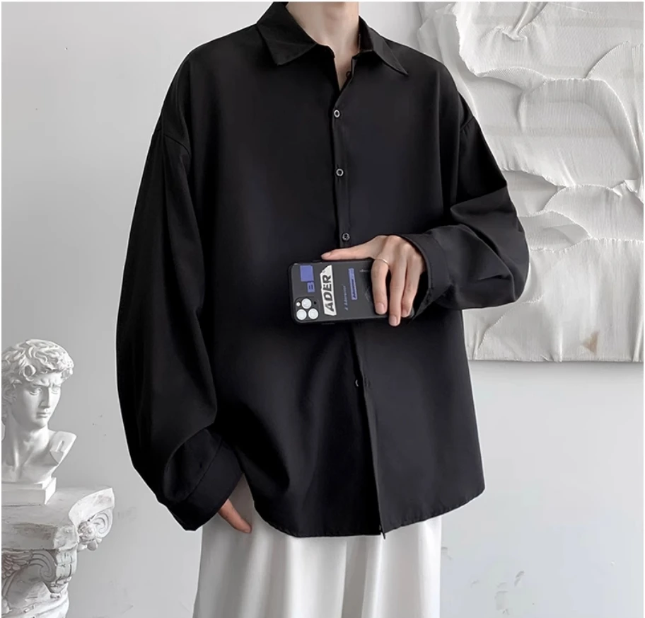 Ice silk drape black shirt for boys, long sleeved