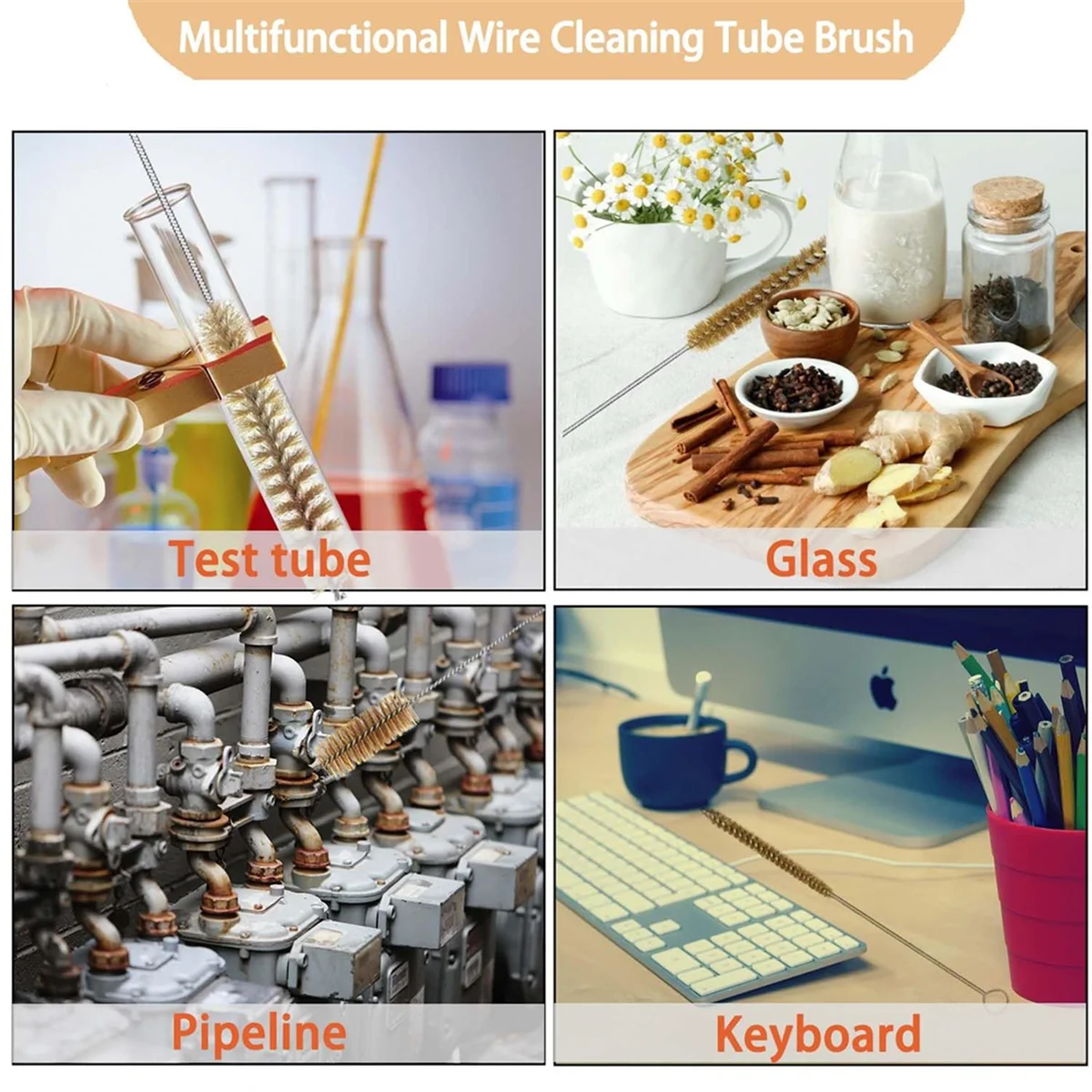 A83Z 7 قطعة فرش أنبوب النحاس سلك أنبوب فرش ، فرش تنظيف الأسلاك الطويلة ، أنبوب تنظيف مختبر فرش القش فرشاة تنظيف #5