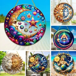 Sun and Moon God, Yin and Yang Aesthetic Art, Sun Catcher, Sunshade, Stained Window Hanging,acrylic Creative Round Wreath Sign