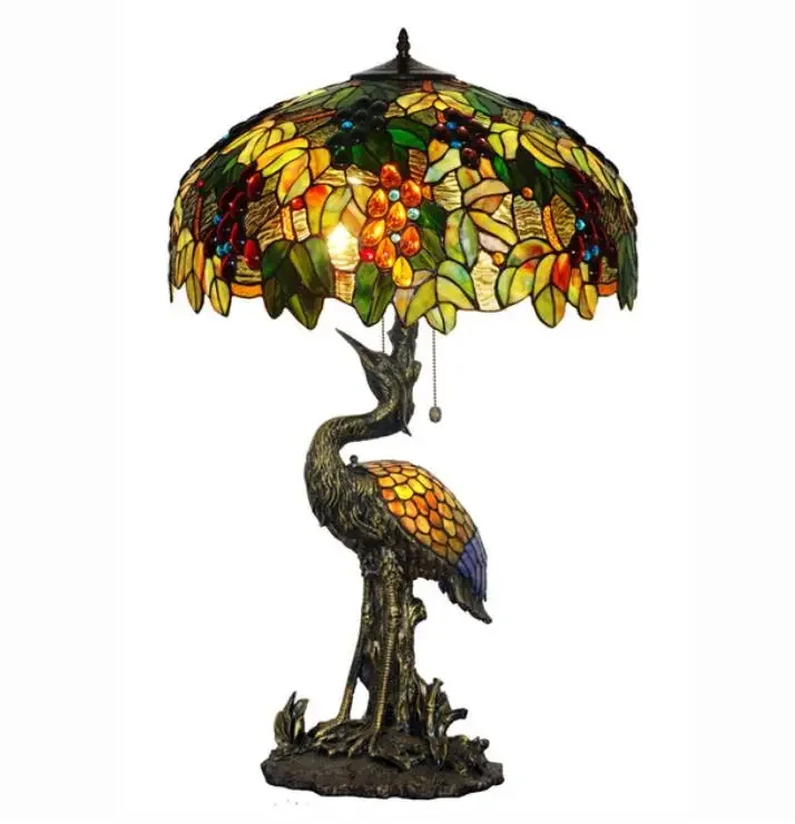 

Luxury Stained Glass Bird lamp Tall Desk Table Lamp Light Art Decor Living Room Office Bar Counter Hotel Cafe Decorative