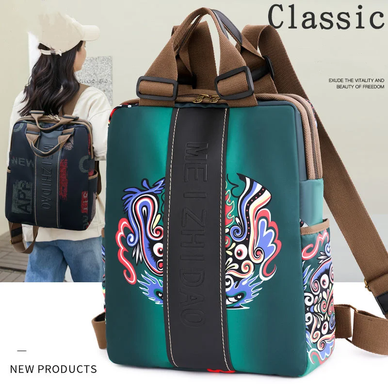 

Oxford Spinning Backpack Women Fashion New Trend Bag Young Students Travel Large Capacity Printed National Wind Backpack