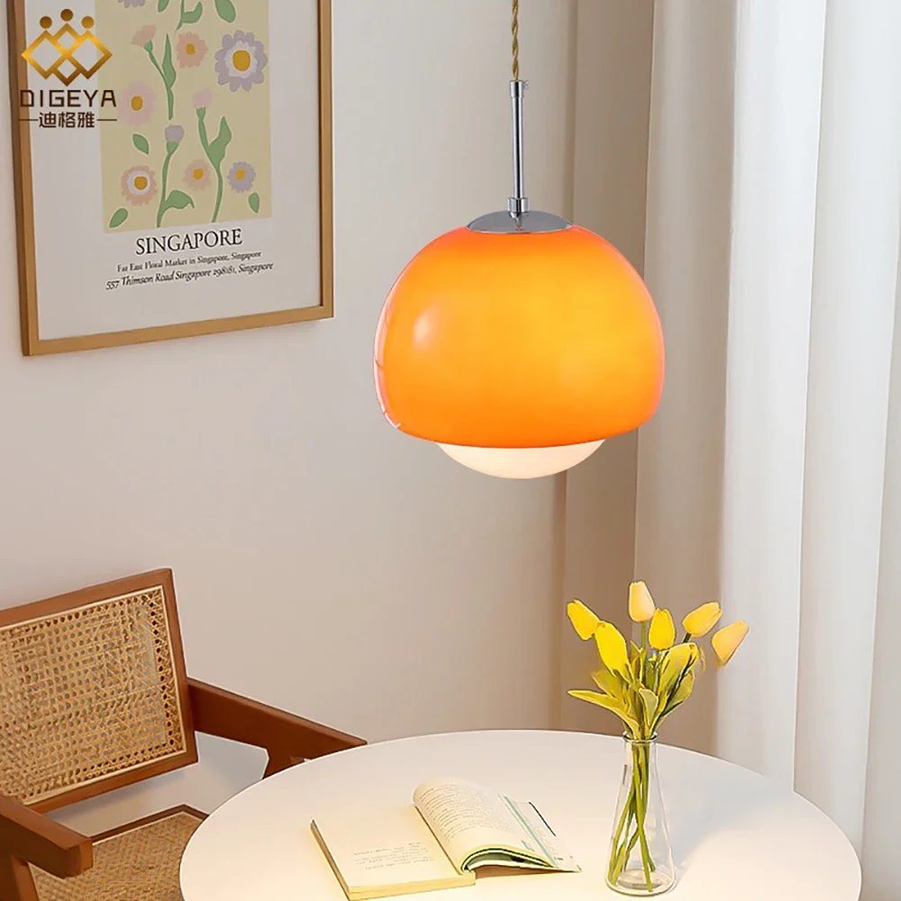 

LED Medieval Glass Pendant Light Minimalist Cream Pumpkin Hanging Lamps For Bedroom Living Rooms Study Cafe Illumination Luminai