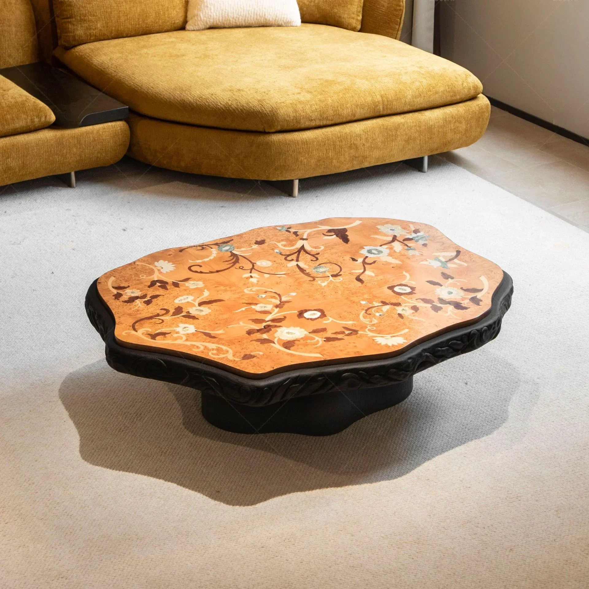 y9- medieval style solid wood creative parquet coffee table villa living room special-shaped light luxury coffee table